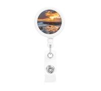 Sunset Clouds Coast Hawaii Retractable Badge Reel Heavy Duty Badge Holder with Belt Clip Retractable Lanyards ID Card Holder with Keychain Name Badge Clips for Office Nurse Employee