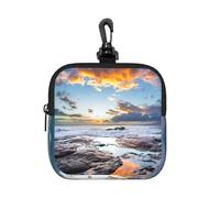Sunset Clouds Coast Hawaii Square Zipper Pouch with All-Over Print,Waterproof Rubber-Fabric, Lightweight Durable Small Organizer Bag for Coins, Cards, Keys