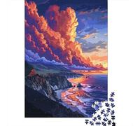 Sunset Coast Pixel Art 1000-Piece Puzzle for Adults, 70x50cm/1000pcs; for A Quiet Evening Project at Home; White Cardboard for Steady Handling