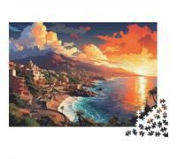 Sunset Coastal 1000 Piece Jigsaw Puzzle Coastal Town Sunset Mountains for Adult Educational Game Beautiful Decoration Challenge High Difficulty Male And Female Birthday 38x26cm/1000pcs Gifts