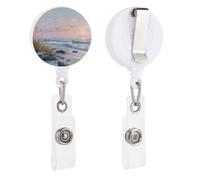 Sunset Coastal Scene Ocean Waves Sandy Beach Retractable Badge Holder Reel Clip ID Card Holder for Doctor Nurse Student Office Worker