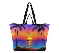 Sunset Coconut Beach Summer Canvas Tote Bags Reusable Kitchen Grocery Bags Laundry Bag for Men Bachelorette Party Presents bolsas para Mujer