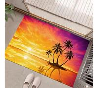Sunset, Coconut Trees, Ocean Door Mat Indoor & Outdoor - Machine Washable Soft Dirt Trapper Non-slip Doormats - Tropical Style Printed Mat - for Indoor Outdoor Home Decor - Orange-Red - 40 x 60 cm