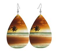 Sunset Coconut Trees On The Beach Earrings For Women Leather Dangle Lightweight Teardrop Earrings Jewelry For Women