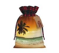 Sunset Coconut Trees On The Beach Print Christmas Drawstring Gift Bags Large Xmas Present Storage Bag