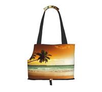 Sunset Coconut Trees On The Beach Printed Pet Tote Bag -Travel Pet Puppy Dog Carrier Backpack Tote Shoulder Bag For Subway/Shopping/Hiking/Traveling
