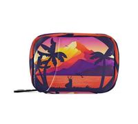 Sunset Coconut Trees Retro Sea Black Pill Bags for Travel Reusable with Detachable Compartments Portable Pill Organizer for Purse