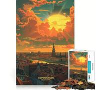 Sunset Copenhagen Denmark Jigsaw Puzzle for Teenagers 1000 Pieces Brain Skill Home Activity Exact Edge Festive Gift 50x75cm