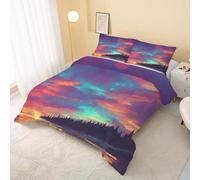 Sunset Coverless Duvet King Size 7.5 Tog, Landscape Soft Comforter Set for Boys Girls Adults, Purple All Seasons Lightweight Bedding, Easy Care Quilt for Bedroom Decor R&54