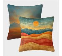 Sunset Cushion Covers 45 x 45 Set of 2, Summer Velvet Pillow Cases with Invisible Zipper, Double-Sided Square Cushion Covers 45 x 45cm, Decorative Pillow Case for Living Room, Home Decor Gifts M-1535