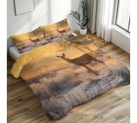 Sunset Deer Duvet Cover Emperor, Field Elk Bedding Set 3 Piece Soft Microfiber Quilt Cover Reversible Duvet Sets with 2 Pillows Zipper Closure L-76