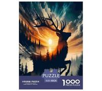 Sunset Deer Shadow 1000 Pieces Jigsaws for Adults Fun, Challenging & Brainteasing Birthday Gifts for Women And Man Art Colorful DIY Craft 38x26cm/1000pcs