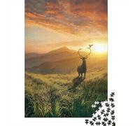 Sunset Deer Silhouette 1000 Pieces Sturdy Paper Board Nature Landscape Art Jigsaw Puzzles for Teens Digital Detox Home Decor Recycled Cardboard Zero-gap Fit 70x50cm/1000pcs
