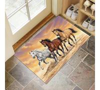 Sunset Desert Horses Doormat - Non-slip Washable Doormat, Heavy Duty Dirt Trapper, Retro Animal Realism Floormat for Indoor/Ourdoor Use, Front Entrance and Kitchen 90 x 150 cm, Orange-Yellow