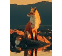 Sunset Diamond Art, Fox 5D Diamond Painting Kits, Full Drill Crystal Art Kits for Adults, 5D Cross Stitch Embroidery Crafts Pictures, DIY Adult Crafts, Gifts for Men, Spring Decorations 16x20in Z-3884