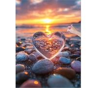 Sunset Diamond Art Heart Diamond Painting Kits for Adults Beginners, 5D DIY Paint by Numbers for Adults, Square Drill Dimond Painting with Full Accessories, Room Decor, Gifts for Women 24x32 inch J-48
