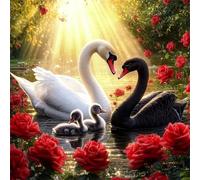 Sunset Diamond Art Kits Adults, 5D Swan Diamond Painting Embroidery Kit for Beginners, DIY Full Round Drill Crystal Art Crafts, Paint by Numbers for Adults, Home Decoration Gifts 24x24 inch y-z245