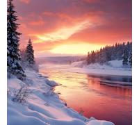 Sunset Diamond Art Kits Adults, Diamond Painting Snow Scene Crystal Art Kits for Adults Beginners, 5D DIY Full Drill Round Rhinestone Embroidery Cross Stitch Painting, Home Wall Decor 30x30 cm I-1