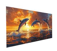 Sunset Diamond Art Kits Adults, Dolphin Diamond Painting Kit, Square Full Drill Paint by Numbers for Adults 16x32in, Crystal Art Rhinestones Embroidery Cross Stitch Artwork, Room Decor Model-15523