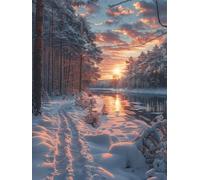 Sunset Diamond Art Kits Adults, Snow Scene Diamond Painting, Crystal Art Kits for Adults, DIY Round Full Drill Embroidery Cross Stitch Canvas Painting Crafts Pictures, Home Wall Decor, 60x85cm U-7324