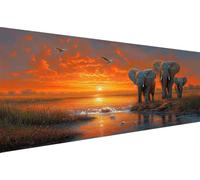Sunset Diamond Art Painting, Elephant Diamond Painting Kits for Adults, DIY Full Drill Crystal Rhinestone Arts and Crafts Cross Stitch 5D Gem Arts for Beginner Home Wall Room Decorate 45x90cm YZ-692