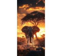 Sunset Diamond Painting Elephant Diamond Art Kits Adults, DIY Full Square Drill Crystal Arts and Crafts for Adults, 5D Dimond Art Canvas Painting for Home Wall Decor, Gifts for Women 20x44 inch 0u-188