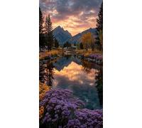 Sunset Diamond Painting Kit with Complete Set of Diamond Art Accessories, 5D DIY Full Drill Embroidery Kit, Lake Diamante Gems Canvas Wall Art Crafts for Adults, Room Decor 12 x 24Inches DZSH3963