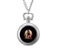 Sunset Diver Female Vintage Pocket Watch with Chain Arabic Numerals Scale Quartz Pocket Watches Gifts for Men Women