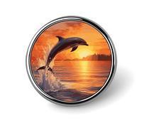 Sunset Dolphin Badge Holder Personalized Round Badge with Picture Pin Aluminum Alloy Button Pin Exquisite Brooch Fashion Button Badges Clothes Decorative Pins