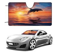 Sunset Dolphin Car Windshield Sun Shade - Reflector Sunshade Offers Ultimate Protection for Car Interior, Cool Reflective Sun Blocker Fits Small Sedans, Mini SUVs 55"x30"