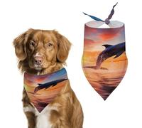 Sunset Dolphin Dog Bandanas Cute Soft Cotton Puppy Scarves Washable Daily Summer Durable Triangle Reversible Bibs Suitable for Small Medium Large Dogs and Cats