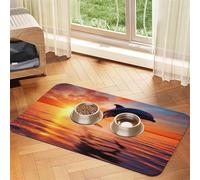 Sunset Dolphin Dog Food Mat, Absorbent Pet Feeding Mat for Food and Water Bowls Non-Slip Placement Pad for Floors Waterproof Quick Dry Water Dispenser Mat for Dogs Puppy Cats 16x24 Inch