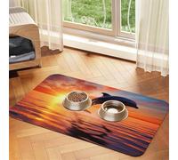 Sunset Dolphin Dog Food Mat, Absorbent Pet Feeding Mat for Food and Water Bowls Non-Slip Placement Pad for Floors Waterproof Quick Dry Water Dispenser Mat for Dogs Puppy Cats 12x18 Inch