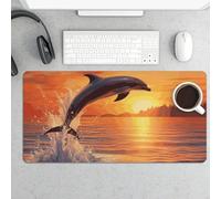 Sunset Dolphin Gaming Mouse Pad 12x24 Inch Desk Pad Protector Waterproof Non-Slip Rubber Base Keyboard Mat Extra Large Desktop Mat for Office Home Computer Laptop Table Accessory