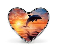 Sunset Dolphin Heart Shape Lapel Pin Personalized Pinback Button Badges Retro Punk Button Pin Kawaii Heart Badges for Men Women Clothes Bags Hats & Gift