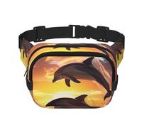Sunset Dolphin Jumping Double Layer Waist Bag Pack Sea Ocean Bum Bag Fanny Pack for Men Women, Adjustable Belt Bag for Travel Hiking Running Cycling Festival