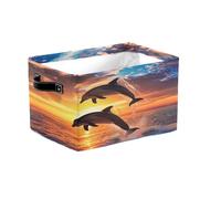 Sunset Dolphin Jumping Large Collapsible Storage Baskets with Handles, Sea Ocean Fabric Storage Bin Organizer Box for Shelves, Toy Clothes Nursery Closet Living Room Decor