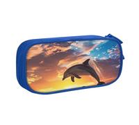 Sunset Dolphin Jumping Pencil Case for Boys Girls Sea Ocean Large Pen Bag Desk Stationery Organizer Pencil Pouch for School Office Zippered Makeup Bag