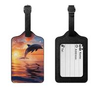 Sunset Dolphin Luggage Tag Suitcase Marker Travel Baggage Identifier with Boarding Card Holder Sturdy PU Travel Label for Suitcases and Work Bags