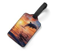 Sunset Dolphin Personalized Luggage Tags for Suitcases, Cute PU Leather Travel Luggage Tags, Suitcase Identifier Name Baggage Tag, Bag Tag for Men Women Luggages Handbags