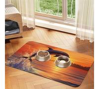 Sunset Dolphin Pet Feeding Mat 40x60cm, Absorbent Dog Mat for Food and Water Bowl, PU Leather Cat Food Mat Waterproof Dog Bowl Mats Quick Dry Pet Placemats-No Stains