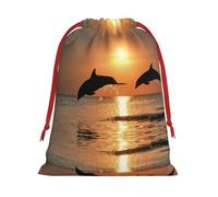 Sunset Dolphin Print Drawstring Gift Bag Durable And Versatile, Perfect For Festive Occasions