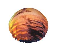 Sunset Dolphin Shower Cap for Women Men Large Reusable Shower Bonnet Double-Layer Waterproof Bath Caps Elastic Band Hair Hat for All Hairstyles, Travel-Friendly