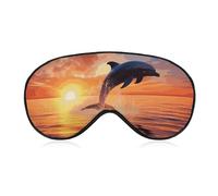 Sunset Dolphin Sleep Mask for Women Men Side Sleeper Eye Cover with Adjustable Strap Soft Breathable Blackout Mask Slip-Free Deep Sleeping Travel Essentials