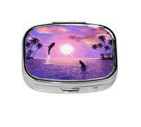 Sunset Dolphins,Meta Pill Box 2 Compartment Medicine Case,Portable Organizer,Rectangle Meta Portable Organizer Pill Box 2046 Compartment Medicine Case