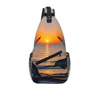 sunset dolphins print Crossbody Bag for Women Men Sling Bag for Travel Hiking Crossbody Sling Backpack