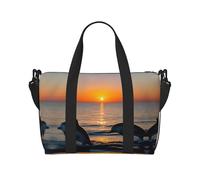 Sunset Dolphins Print Gym Bag for Women, Weekend Bag, Personal Items Bag, Shoulder Bag for Women and Men, Black -, One Size, Black, One Size