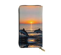 sunset dolphins Print Leather Long Clutch Wallet â€“ Fashionable Personalized Wallet, Multiple Card Slots, Gift Ready, Black, One Size