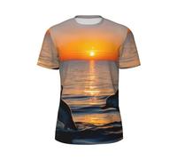 Sunset Dolphins Print Men Short-Sleeved T-Shirt Breathable Lightweight Summer Fashion Gym Workout Casual Wear Black