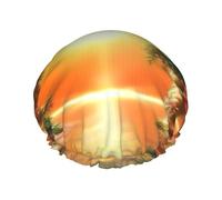 sunset dolphins print Shower Cap for Women Double Layer Elastic Bath Cap for Home Spa Hotel and Hair Salon